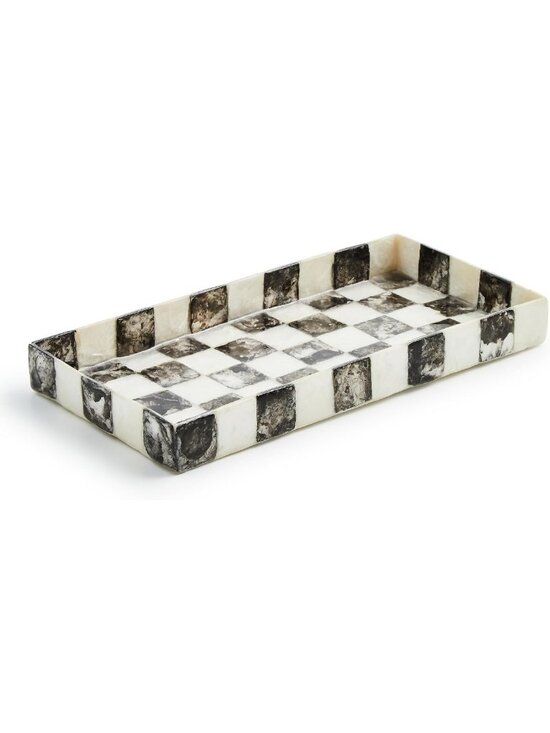 Other - Elegant Rectangular Capiz Vanity Tray - Black & White Check Decor Accent
